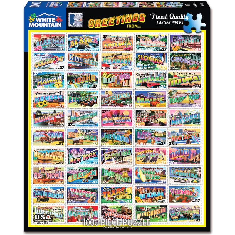 White Mountain Puzzles State Greetings Stamps 1000 Pc