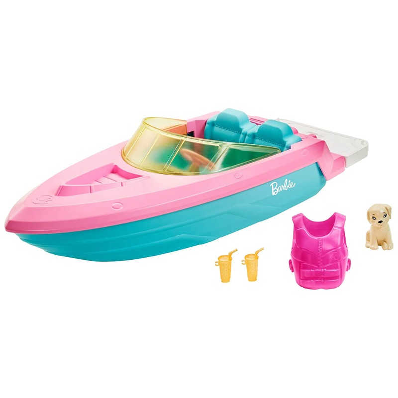 Mattel Barbie Boat with Puppy and Accessories, Fits 3 Dolls, Floats in Water