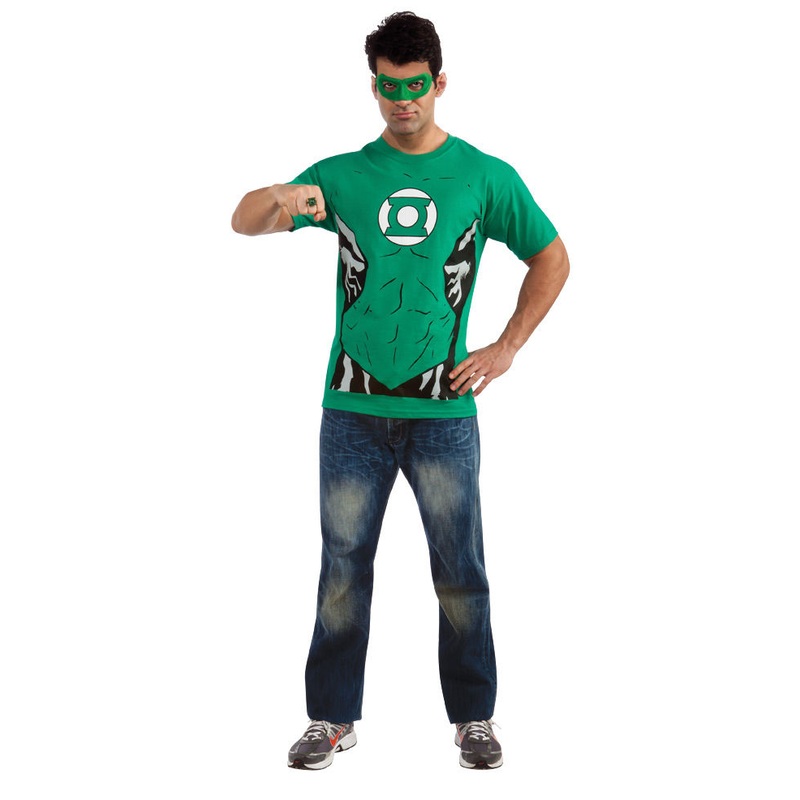 DC Comics Men's Green Lantern T-Shirt With Eye Mask And Ring