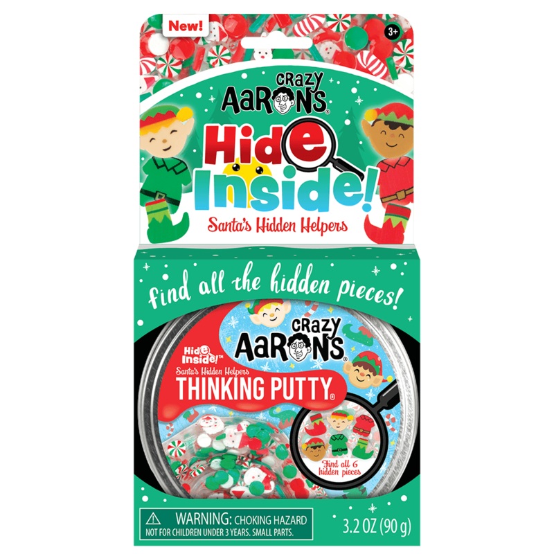 Crazy Aaron's Holiday Thinking Putty Santa's Hidden Helpers with 4" Tin